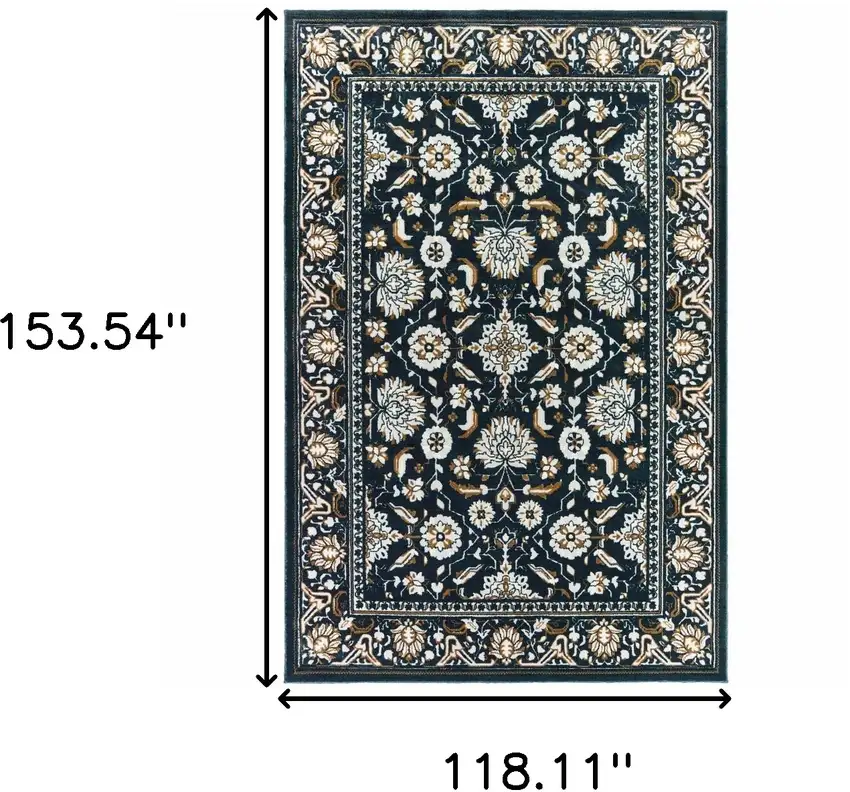 Navy Caramel And Ivory Oriental Power Loom Stain Resistant Area Rug Photo 7