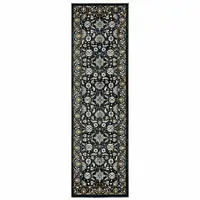 Photo of Navy Caramel And Ivory Oriental Power Loom Stain Resistant Runner Rug