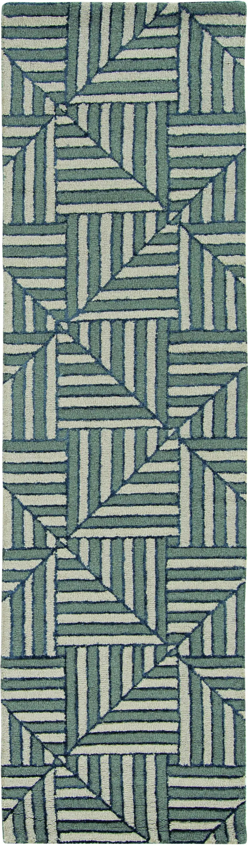 Navy Charcoal Hand Tufted Geometric Diamond Pattern Indoor Runner Rug Photo 2