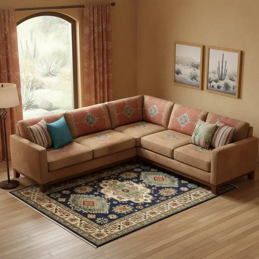 Navy Charcoal Orange Rust Gold Pale Blue Olive Beige And Salmon Oriental Power Loom Stain Resistant Area Rug With Fringe Photo 1