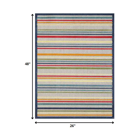 Navy Colorful Striped Indoor Outdoor Area Rug Photo 3