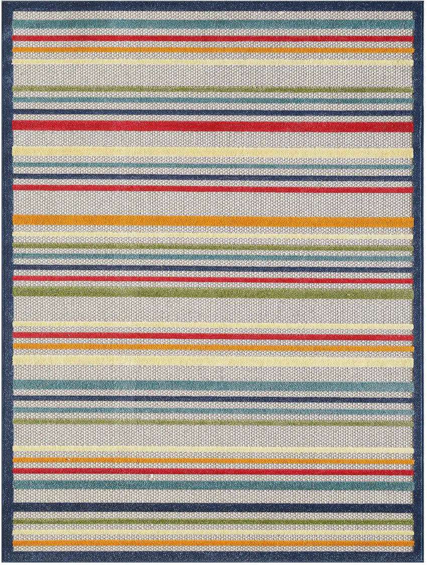 Navy Colorful Striped Indoor Outdoor Area Rug Photo 1