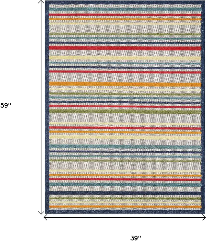 Navy Colorful Striped Indoor Outdoor Area Rug Photo 8