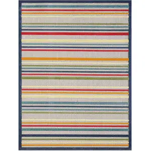 Photo of Navy Colorful Striped Indoor Outdoor Area Rug