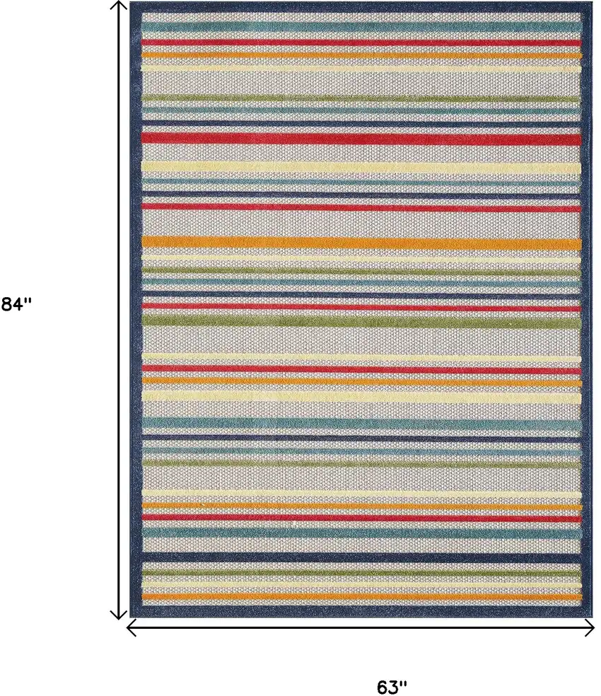 Navy Colorful Striped Indoor Outdoor Area Rug Photo 8