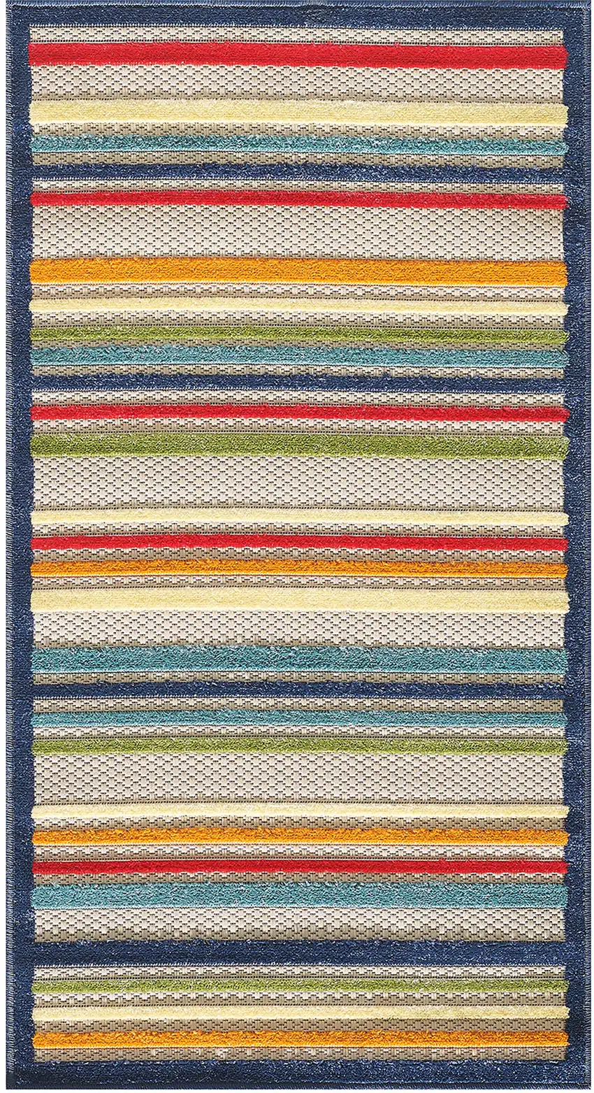Navy Colorful Striped Indoor Outdoor Area Rug Photo 2