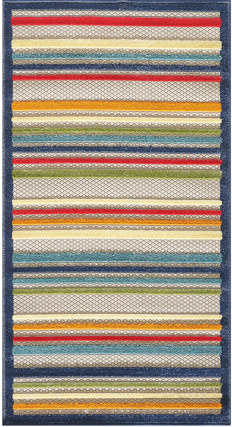 Navy Colorful Striped Indoor Outdoor Area Rug Photo 2