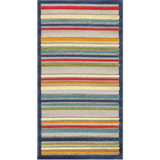 Navy Colorful Striped Indoor Outdoor Area Rug Photo 2