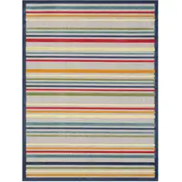 Photo of Navy Colorful Striped Indoor Outdoor Area Rug