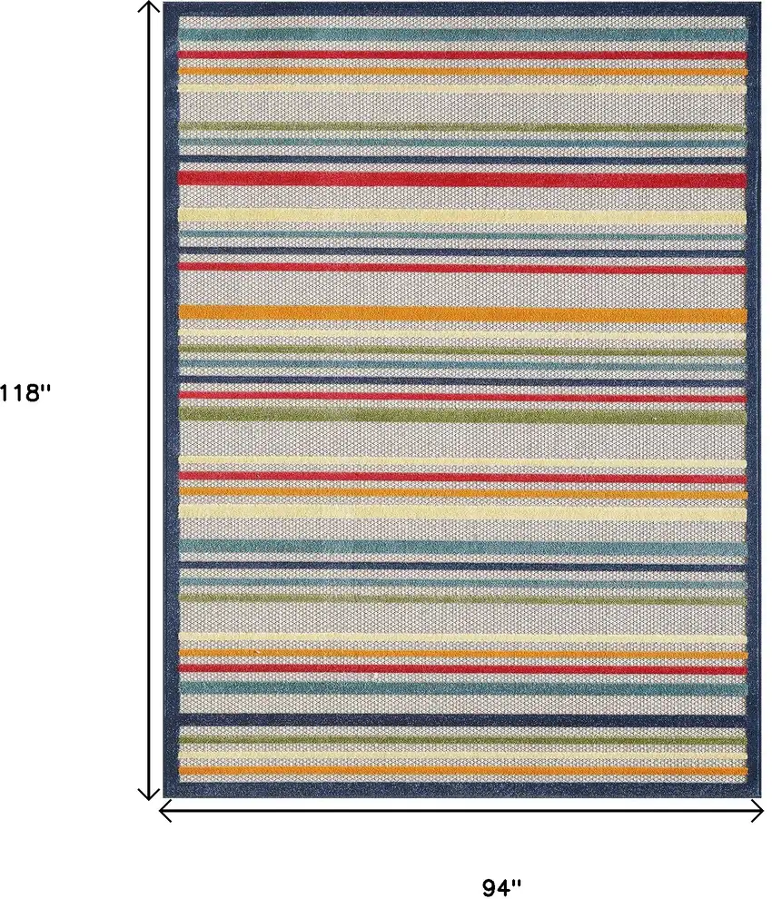 Navy Colorful Striped Indoor Outdoor Area Rug Photo 8