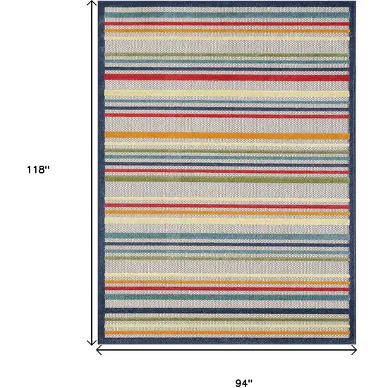Navy Colorful Striped Indoor Outdoor Area Rug Photo 8
