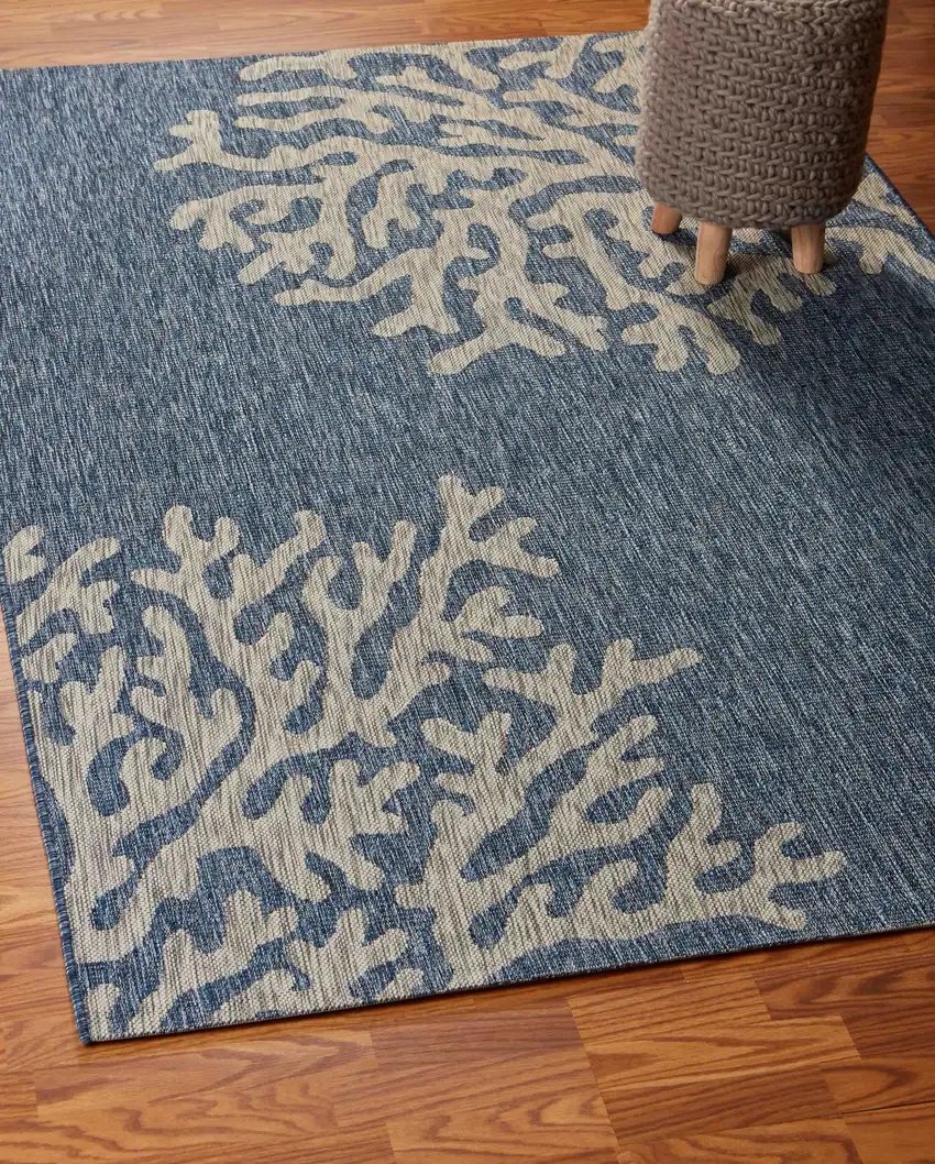 Navy Coral Reef Indoor Outdoor Area Rug Photo 8