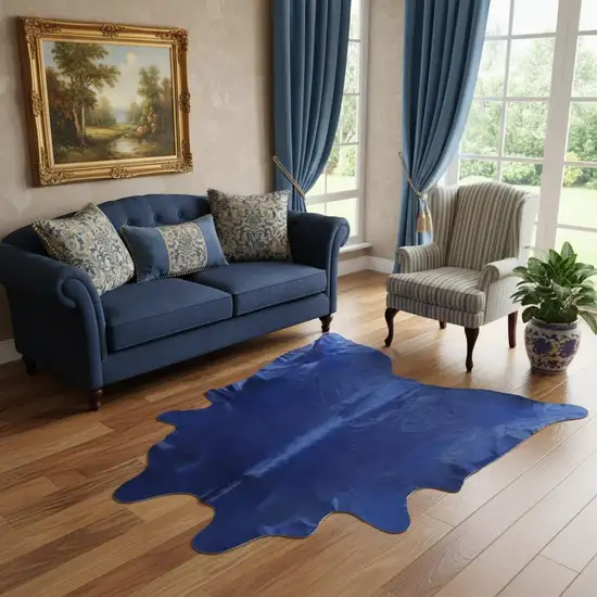 Navy Blue Cowhide Handmade Area Rug Photo 1