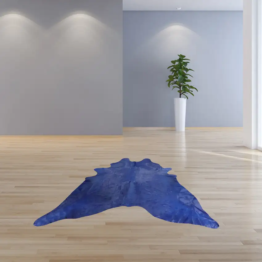 Navy Blue Cowhide Handmade Area Rug Photo 5