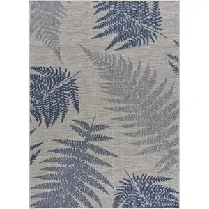 Photo of Navy Fern Leaf Indoor Outdoor Area Rug