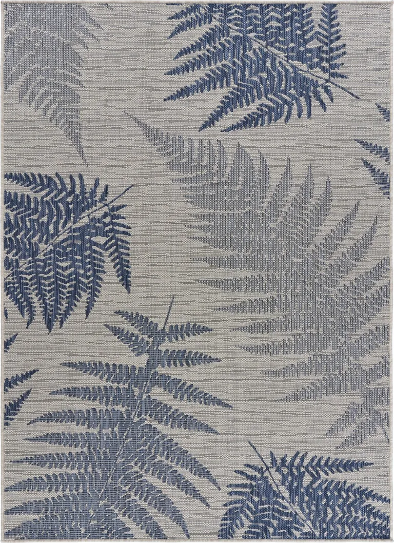 Navy Fern Leaves Indoor Outdoor Area Rug Photo 1