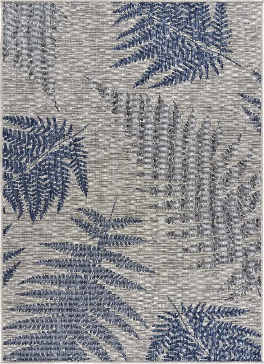 Navy Fern Leaves Indoor Outdoor Area Rug Photo 1