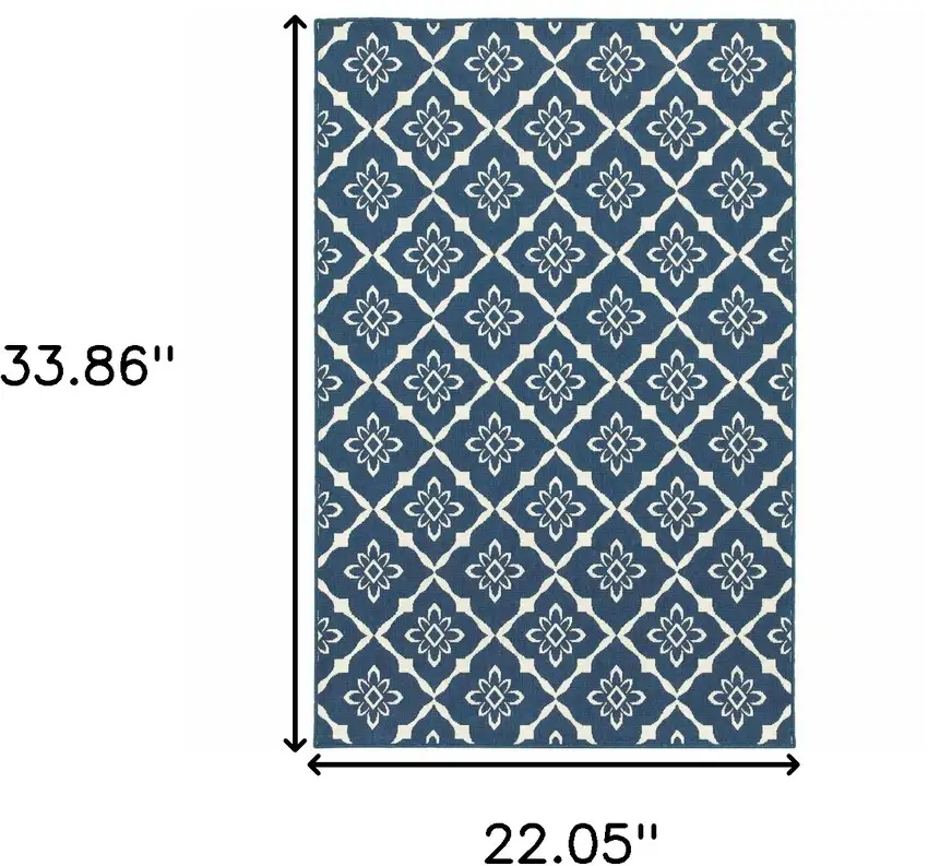 Blue and Ivory Floral Stain Resistant Indoor Outdoor Area Rug Photo 3