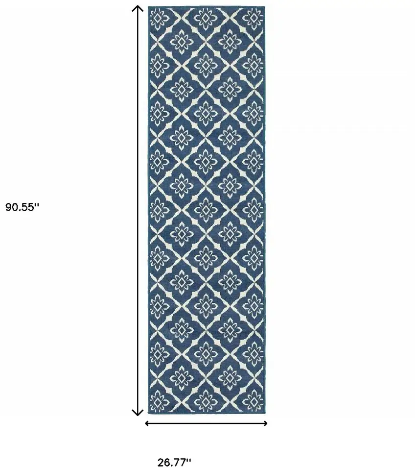 Navy Floral Stain Resistant Indoor Outdoor Area Rug Photo 10