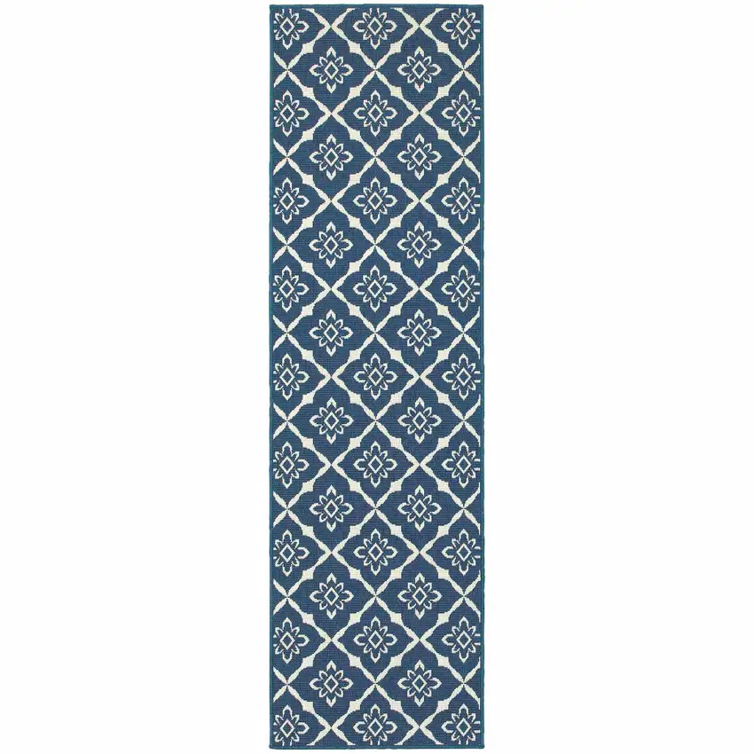 Navy Floral Stain Resistant Indoor Outdoor Area Rug Photo 1