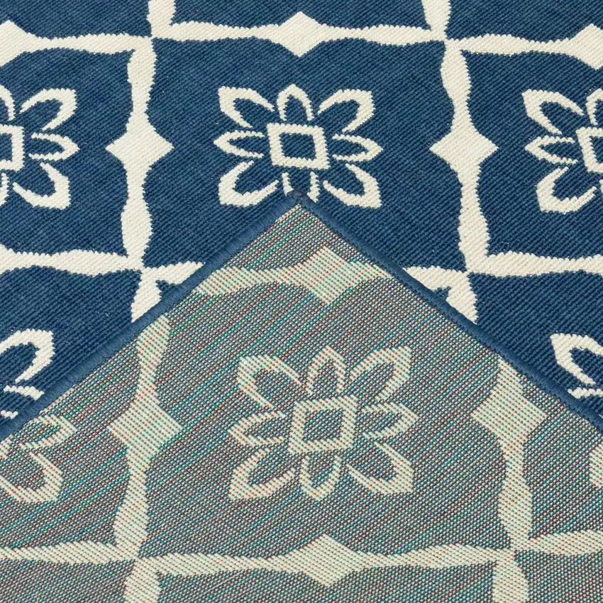 Navy Floral Stain Resistant Indoor Outdoor Area Rug Photo 6