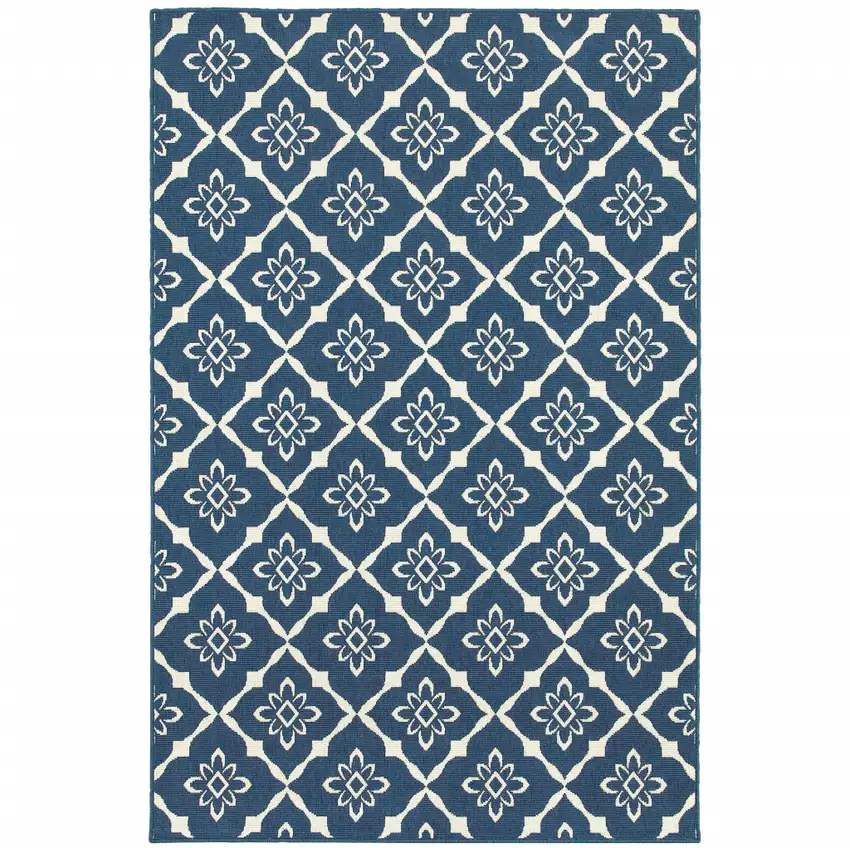 Navy Floral Stain Resistant Indoor Outdoor Area Rug Photo 1