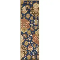 Photo of Navy Floral Tapestry Wool Runner Rug