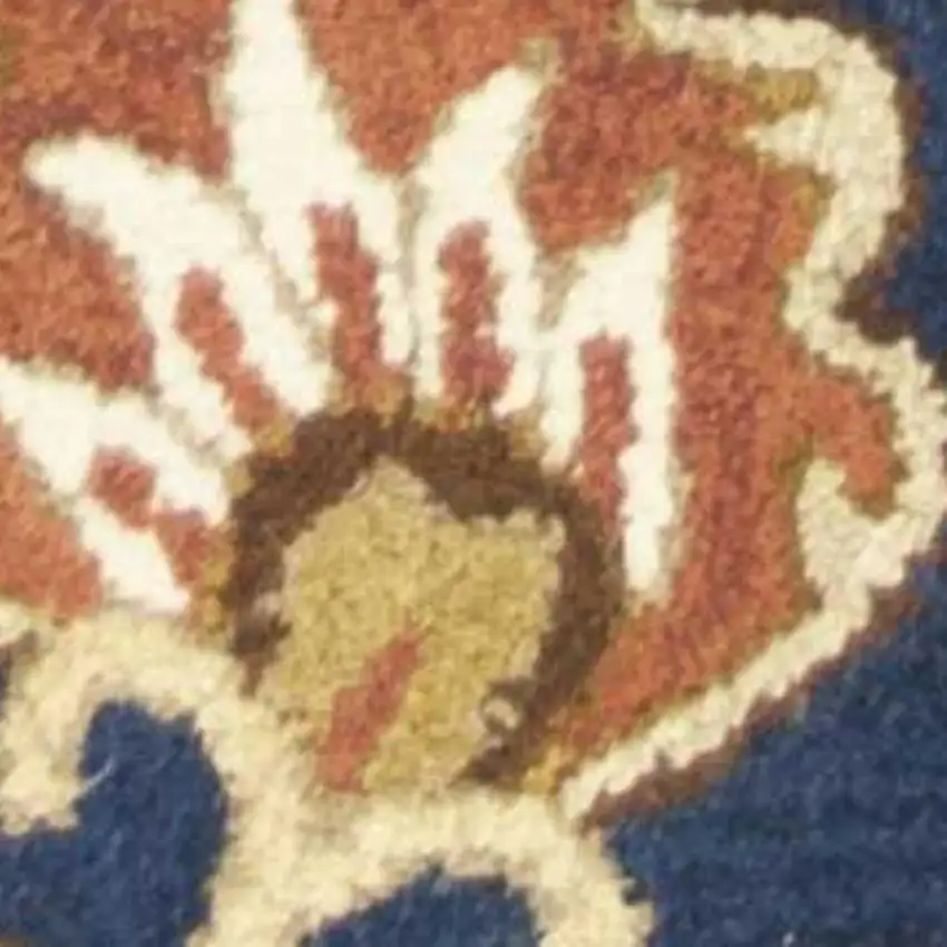 7' Navy Blue Orange And Brown Wool Medallion Hand Tufted Runner Rug Photo 6