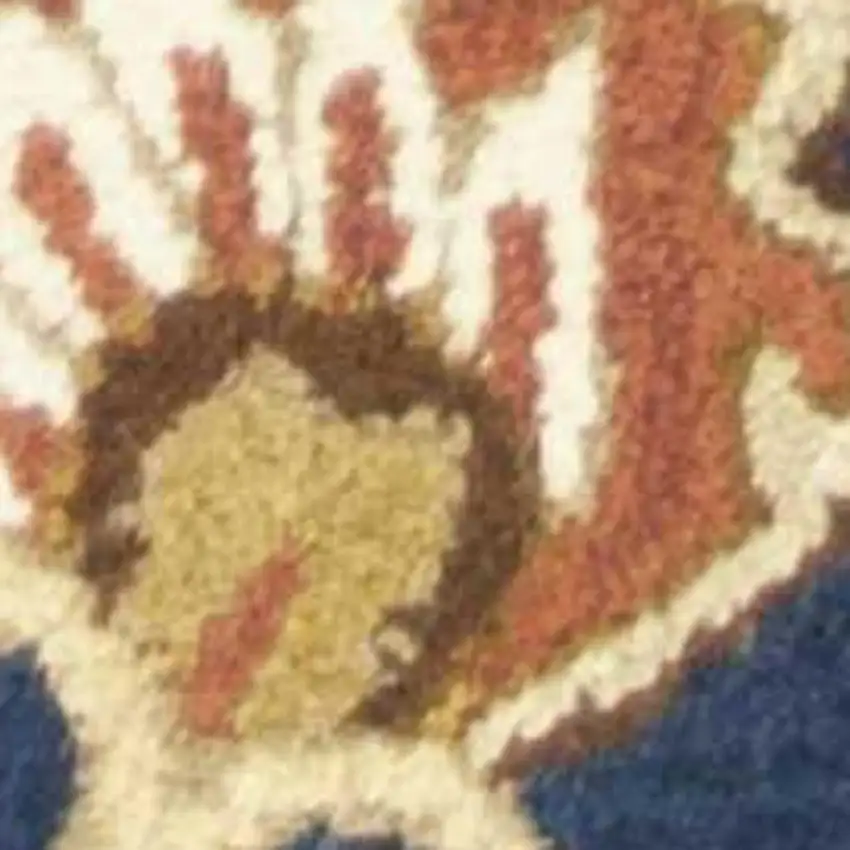 7' Navy Blue Orange And Brown Wool Medallion Hand Tufted Runner Rug Photo 7