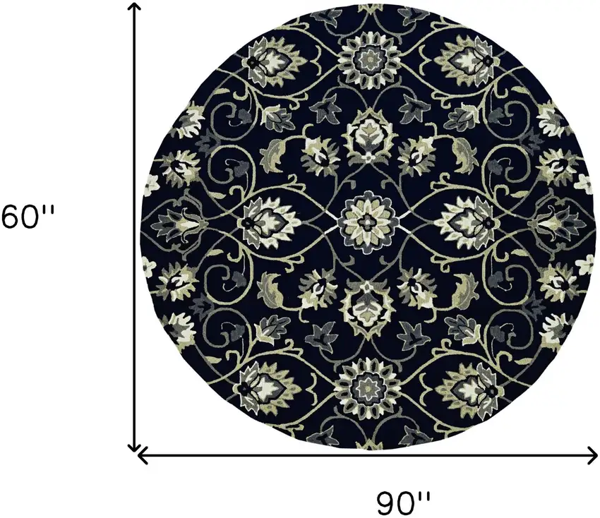 Navy Floral Vines Indoor Outdoor Area Rug Photo 5