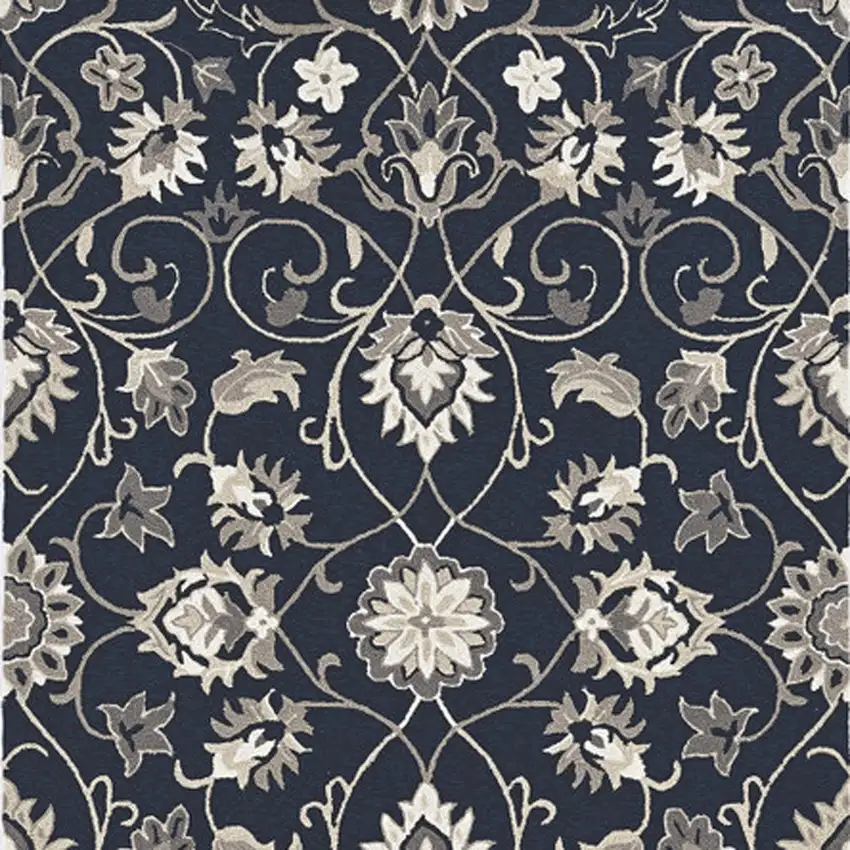 5' X 7' Navy Floral Vines Indoor Outdoor Area Rug Photo 4