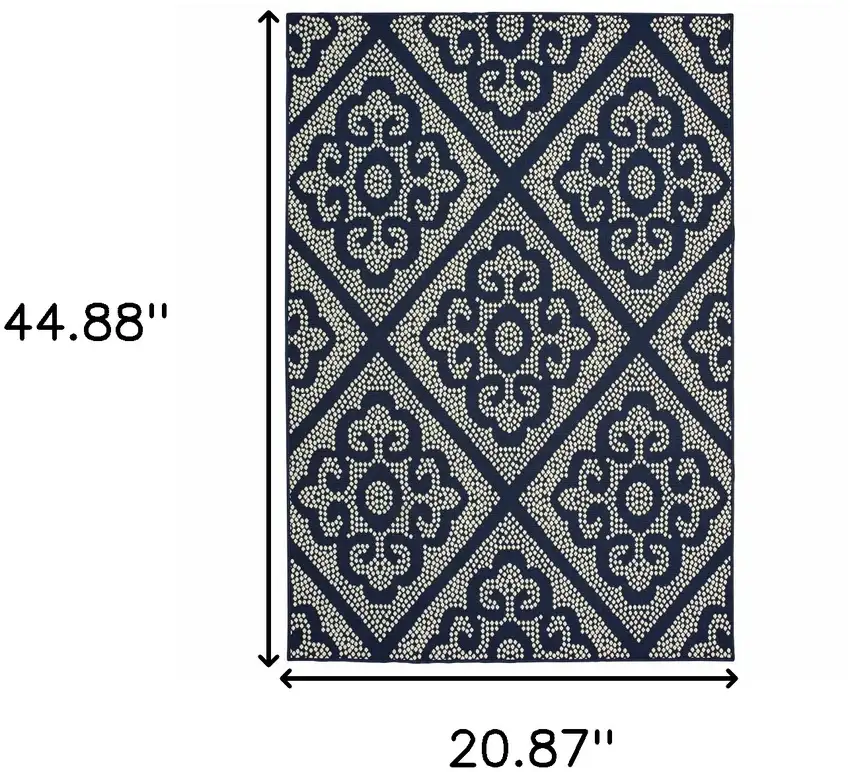 Navy Geometric Stain Resistant Indoor Outdoor Area Rug Photo 5