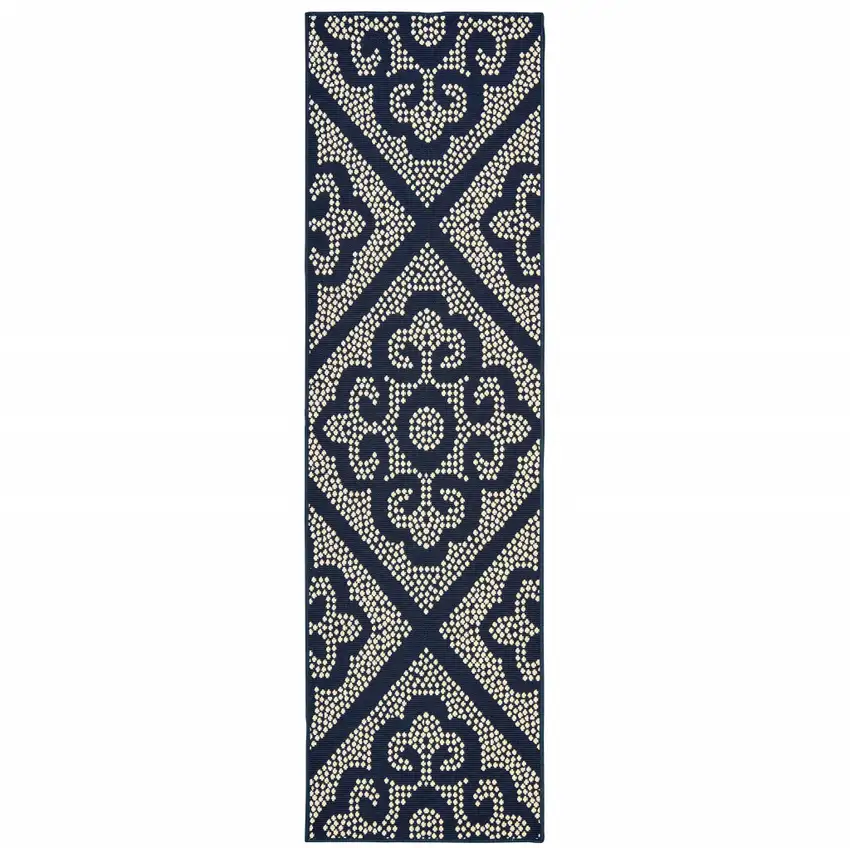 Navy Geometric Stain Resistant Indoor Outdoor Area Rug Photo 1