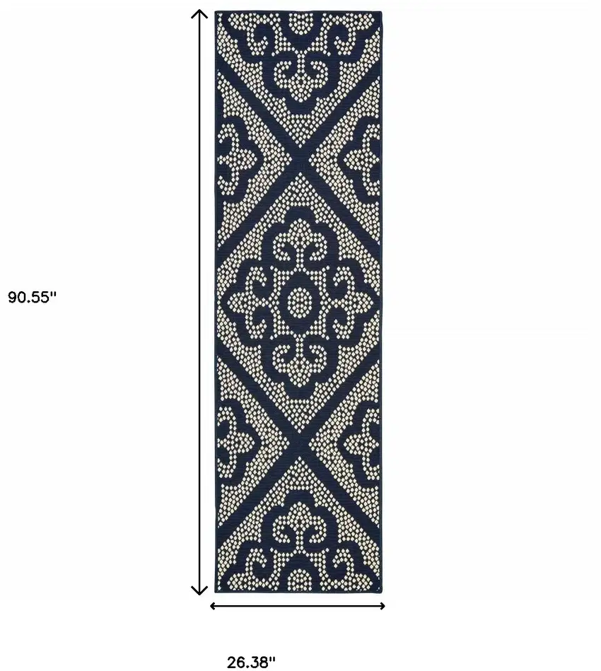 Navy Geometric Stain Resistant Indoor Outdoor Area Rug Photo 5