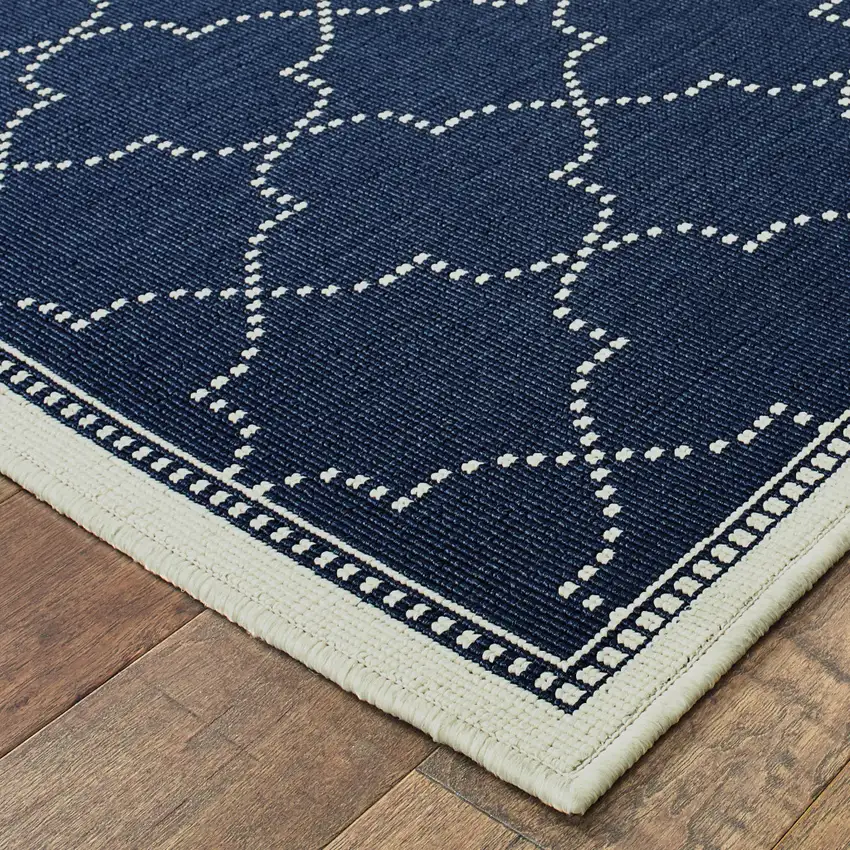 Blue and Ivory Geometric Stain Resistant Indoor Outdoor Area Rug Photo 7