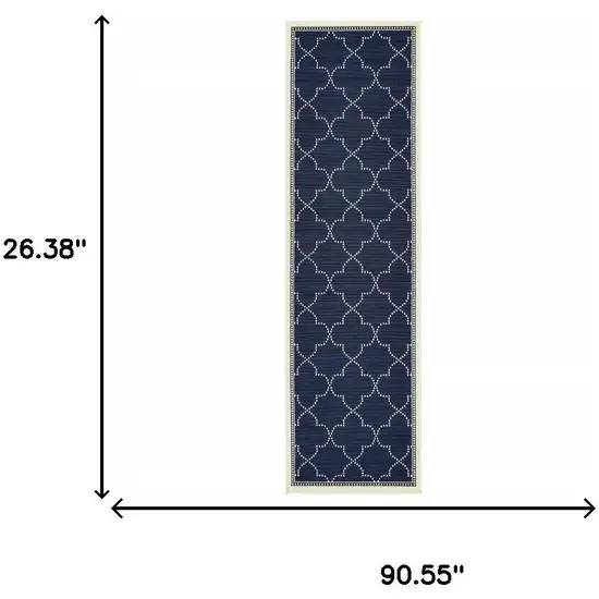 Blue and Ivory Geometric Stain Resistant Indoor Outdoor Area Rug Photo 3