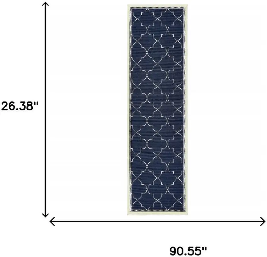 Blue and Ivory Geometric Stain Resistant Indoor Outdoor Area Rug Photo 3