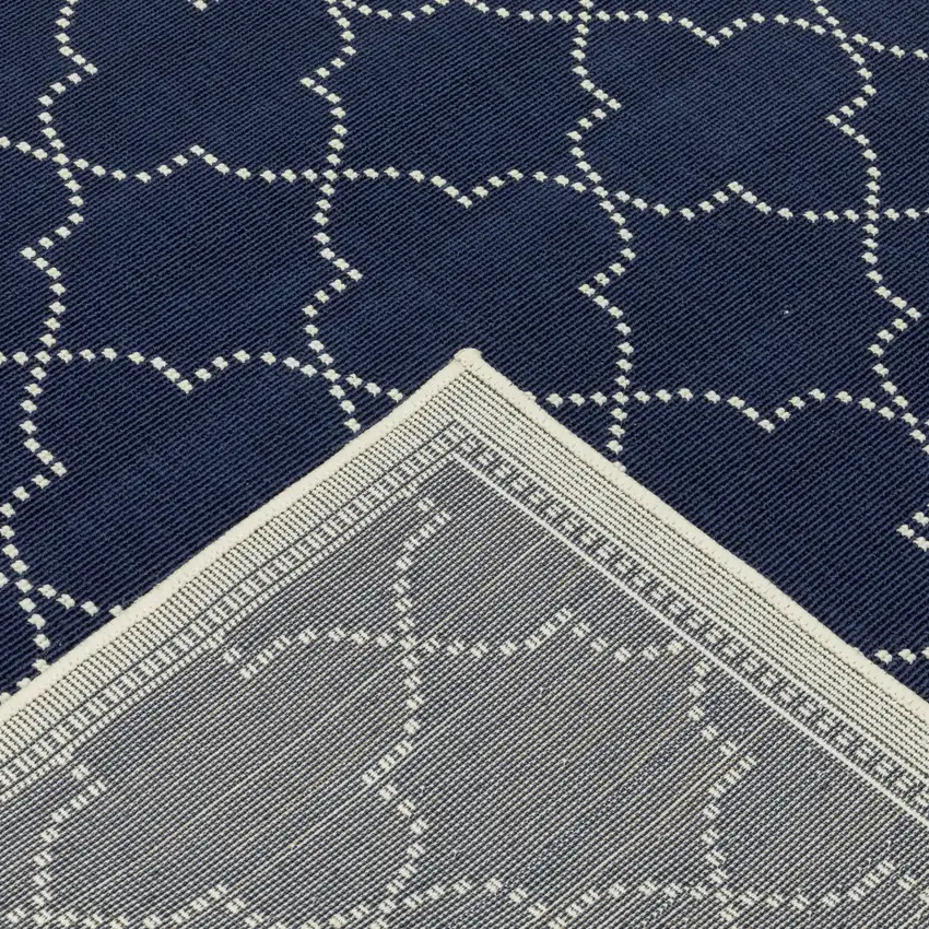 Navy Geometric Stain Resistant Indoor Outdoor Area Rug Photo 8