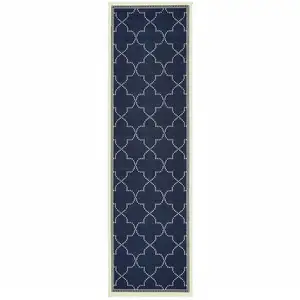 Photo of Navy Geometric Stain Resistant Indoor Outdoor Area Rug