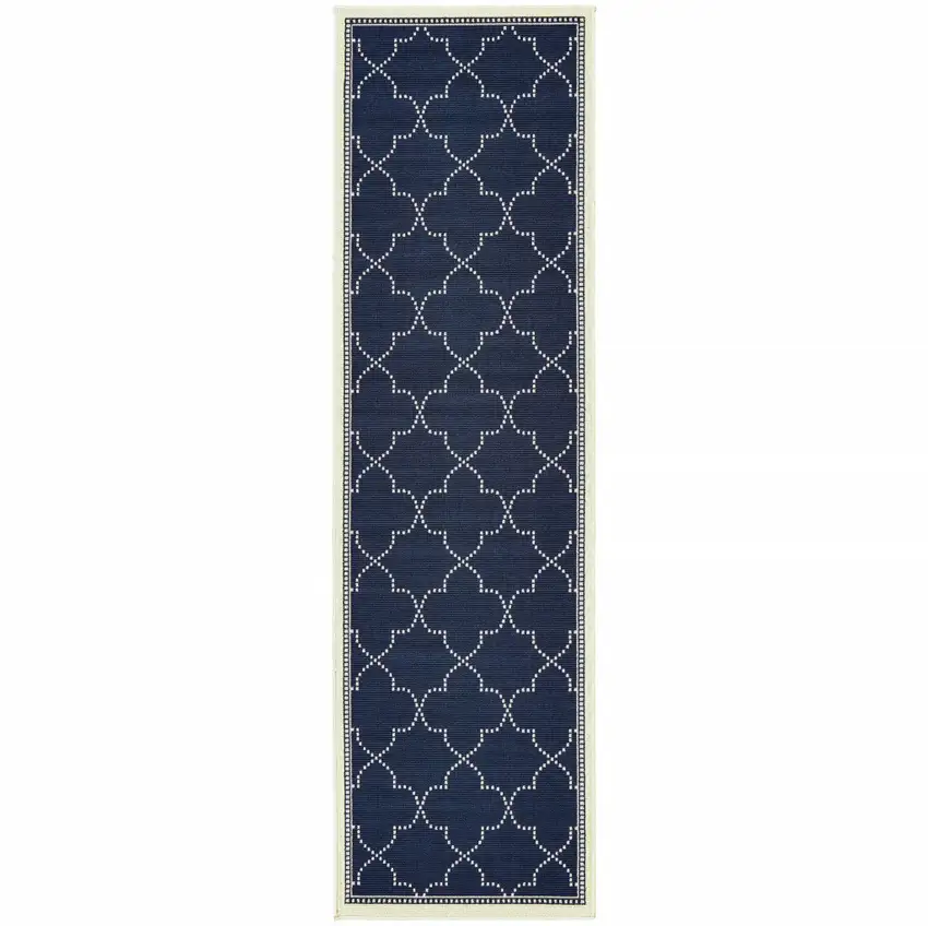 Navy Geometric Stain Resistant Indoor Outdoor Area Rug Photo 1