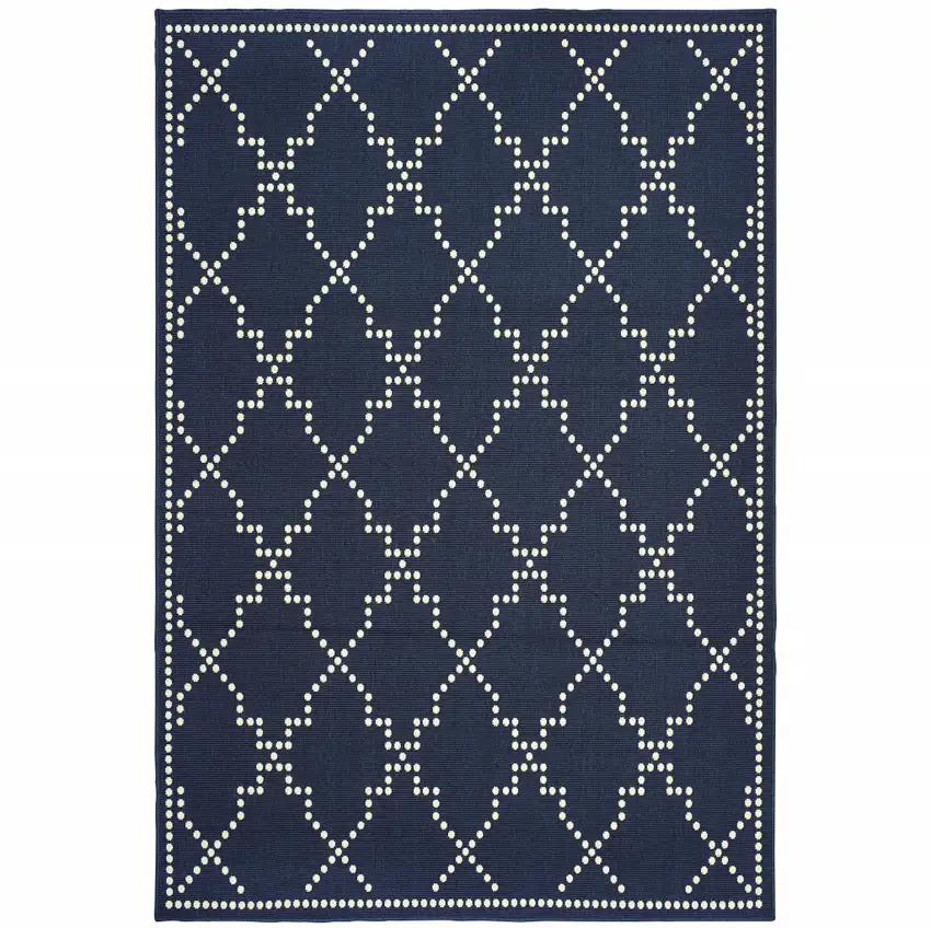 Navy Geometric Stain Resistant Indoor Outdoor Area Rug Photo 1