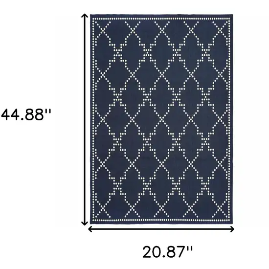 Blue and Ivory Geometric Stain Resistant Indoor Outdoor Area Rug Photo 3