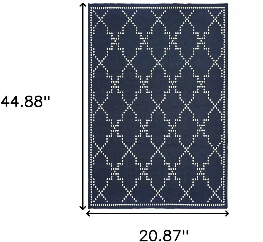 Blue and Ivory Geometric Stain Resistant Indoor Outdoor Area Rug Photo 3