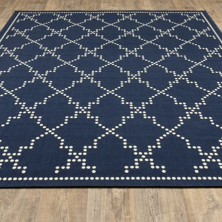 Navy Geometric Stain Resistant Indoor Outdoor Area Rug Photo 8
