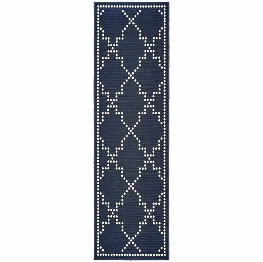 Navy Geometric Stain Resistant Indoor Outdoor Area Rug Photo 1