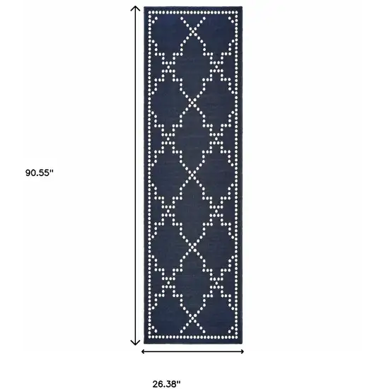 Blue and Ivory Geometric Stain Resistant Indoor Outdoor Area Rug Photo 3