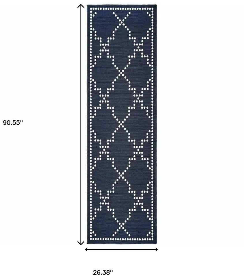 Blue and Ivory Geometric Stain Resistant Indoor Outdoor Area Rug Photo 3