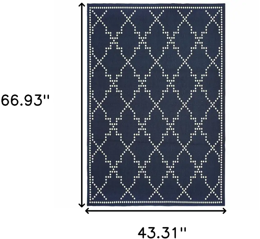 Blue and Ivory Geometric Stain Resistant Indoor Outdoor Area Rug Photo 3
