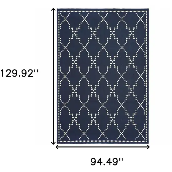 Blue and Ivory Geometric Stain Resistant Indoor Outdoor Area Rug Photo 3