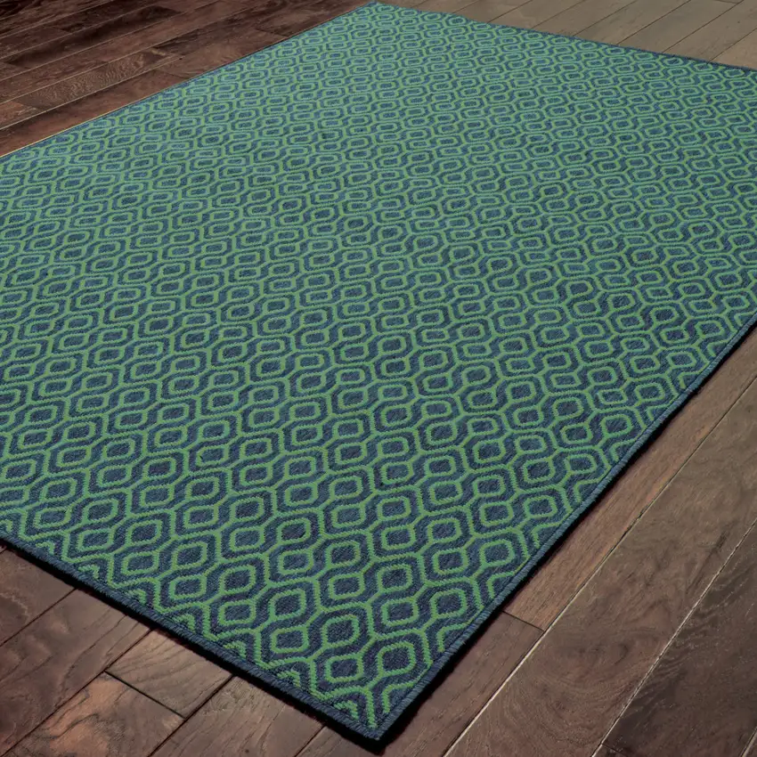 Navy Geometric Stain Resistant Indoor Outdoor Area Rug Photo 4
